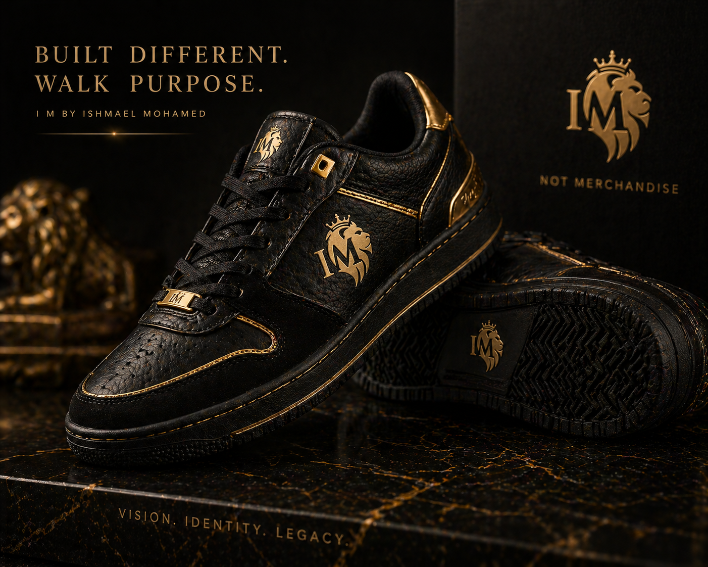 Luxury black and gold shoes from the I M collection