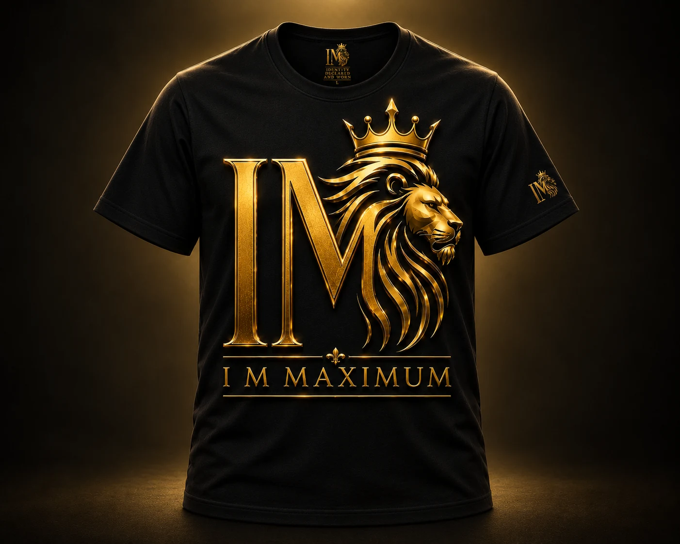 I M Maximum black T-shirt with gold crowned I M lion artwork